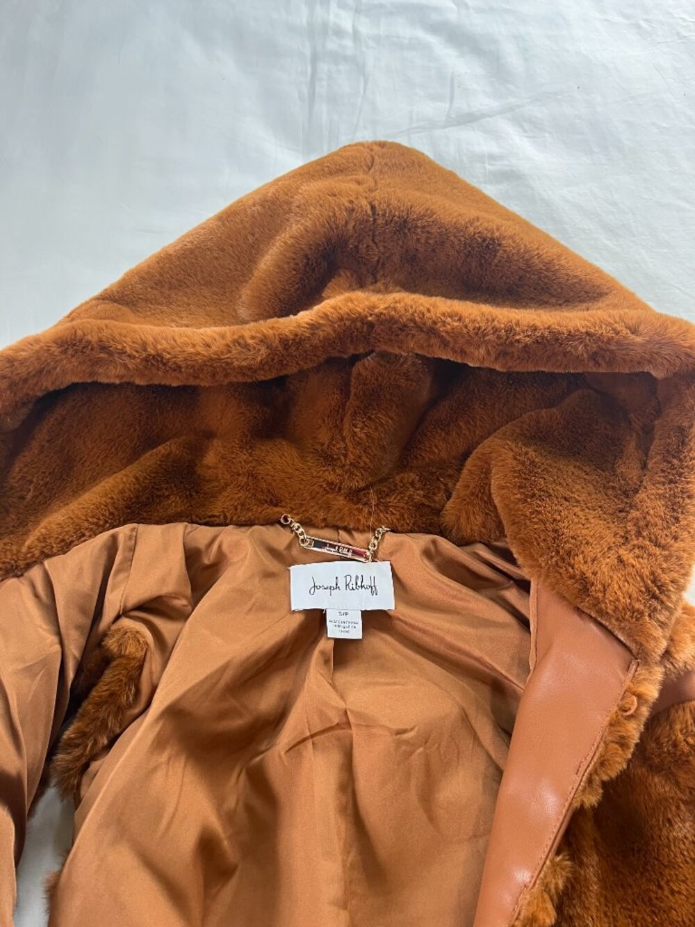 Joseph Ribkoff Maple Brown Faux Fur Hooded Vest - Picture 6 of 9